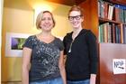 Davenport General Manager Becky Regan (r) poses with one of the coffee shop’s founders, Susan Beller Colby, SIS/BA ’83. Photo by Annie Lyon.